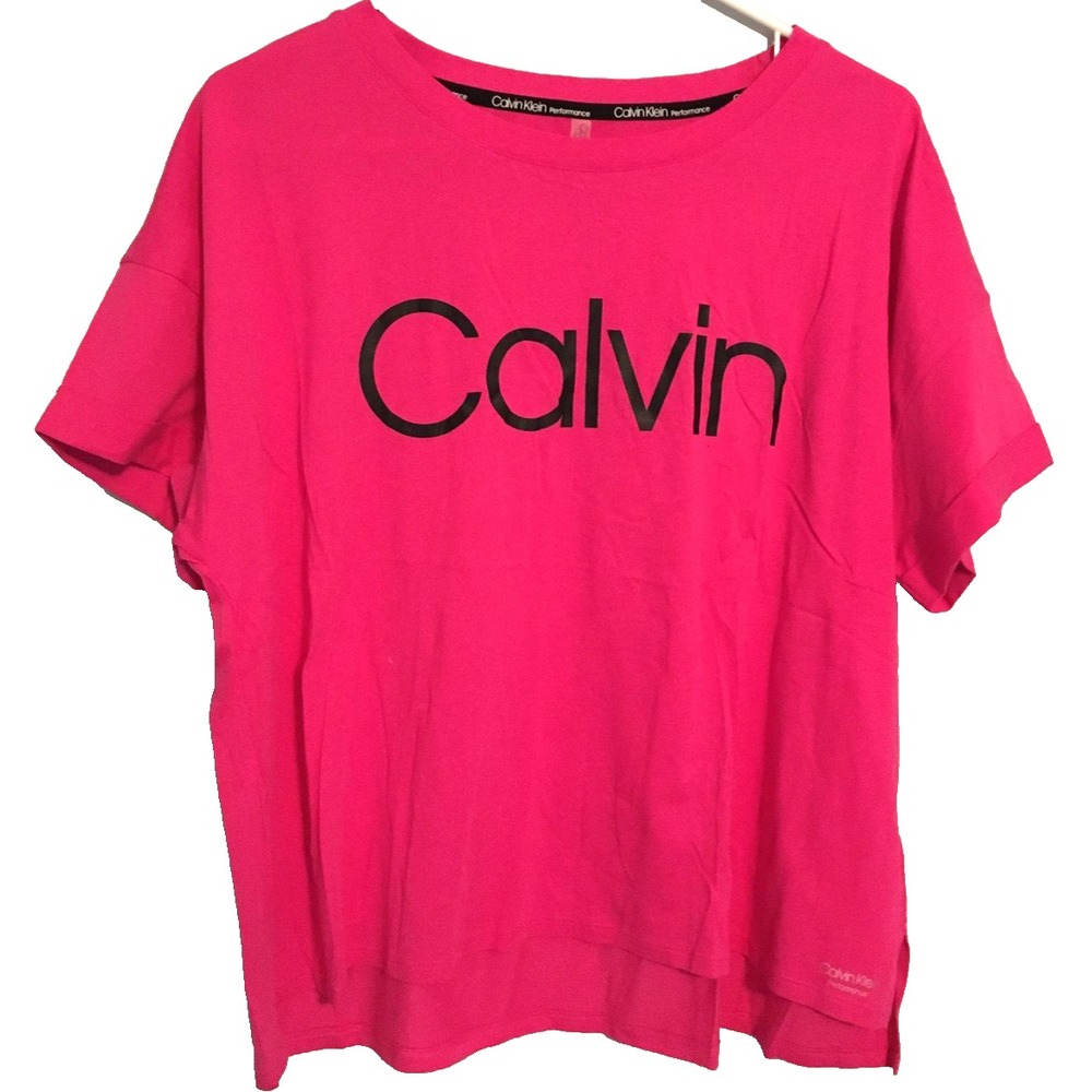 Calvin Klein Performance Shirt Womens XL Pink Logo Boxy Cropped Tee Casual